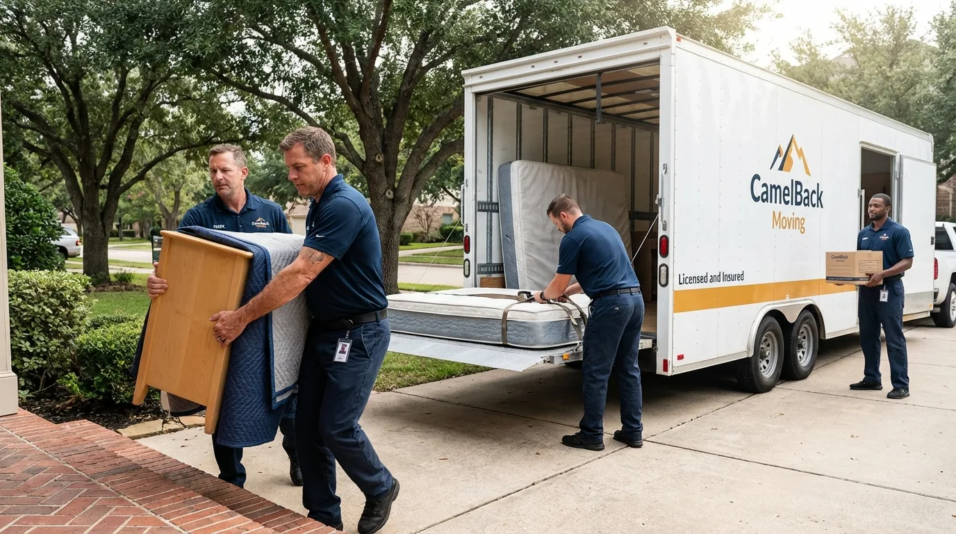 Crew loading residential truck for cross-state move from Claremont, CA