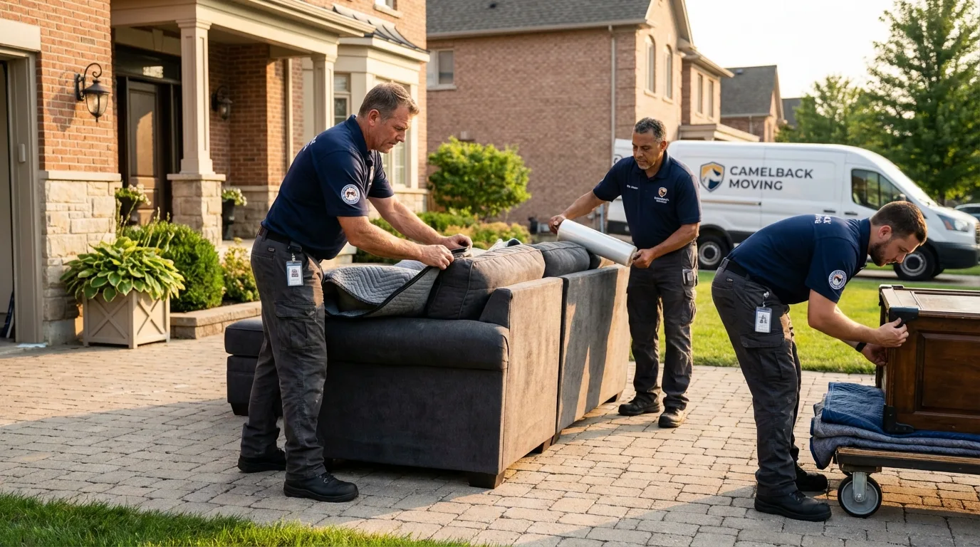 Large estate moving crew wrapping furniture in Claremont, CA