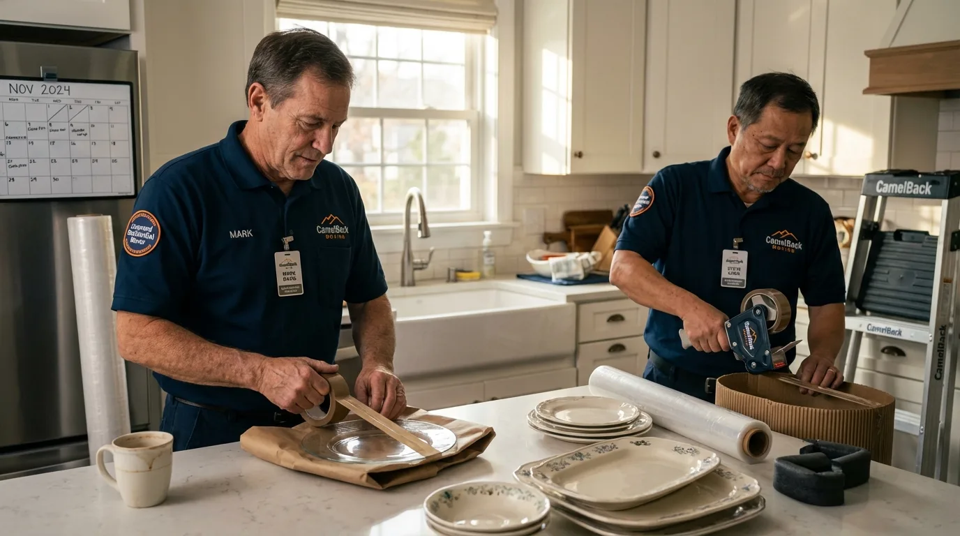 Professional crew packing kitchen dishware in Claremont, CA